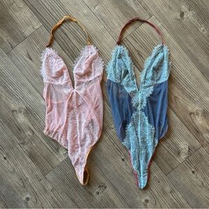 Victoria’s Secret Lace Bodysuits in Pink and Blue NWOT